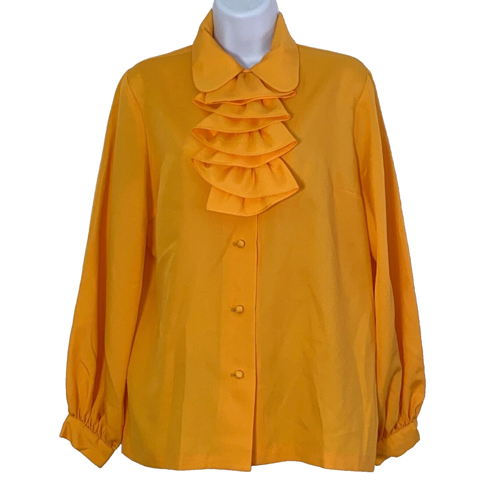 Styled by Terry Chicago Shirt Womens M Orange 1970s Ruffle Secretary Blouse